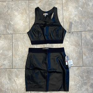 Calvin Klein faux leather skirt and crop top set